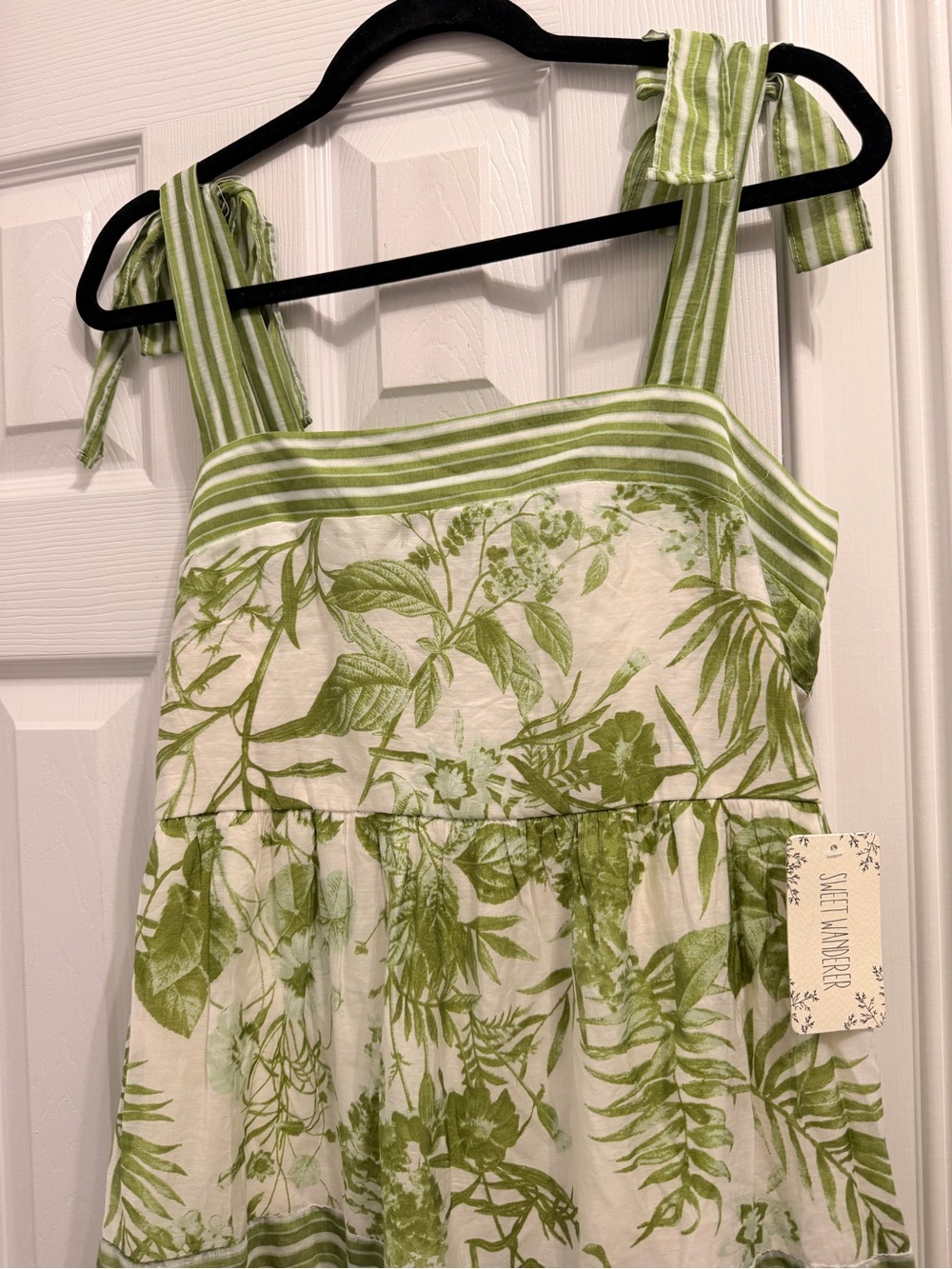 Sweet Wanderer Green and White Floral Tie-Strap Sundress - Picture 3 of 7